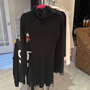 slylar + madison ripped black turtle neck sweater dress